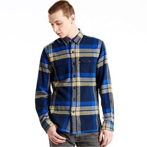 Vintage Levi’s Red Tab Blue Plaid Flannel Shirt Men’s Large Thick Double Pocket